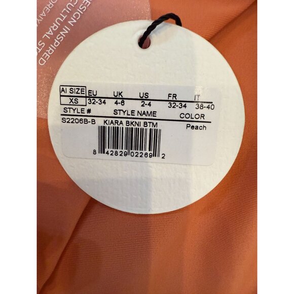 NWT Andrea‎ Iyamah Kiara High Rise Two-Tone Ruffle Bikini Bottom Peach/Deep Red - Picture 2 of 16